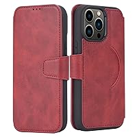 ZIFENGX- Wallet Case for iPhone 15 Pro Max/15 Plus/15 Pro/15, Folio Leather Cover Ultra -Thin and Light Protective Magnetic Wireless Charging (15ProMax,Red)