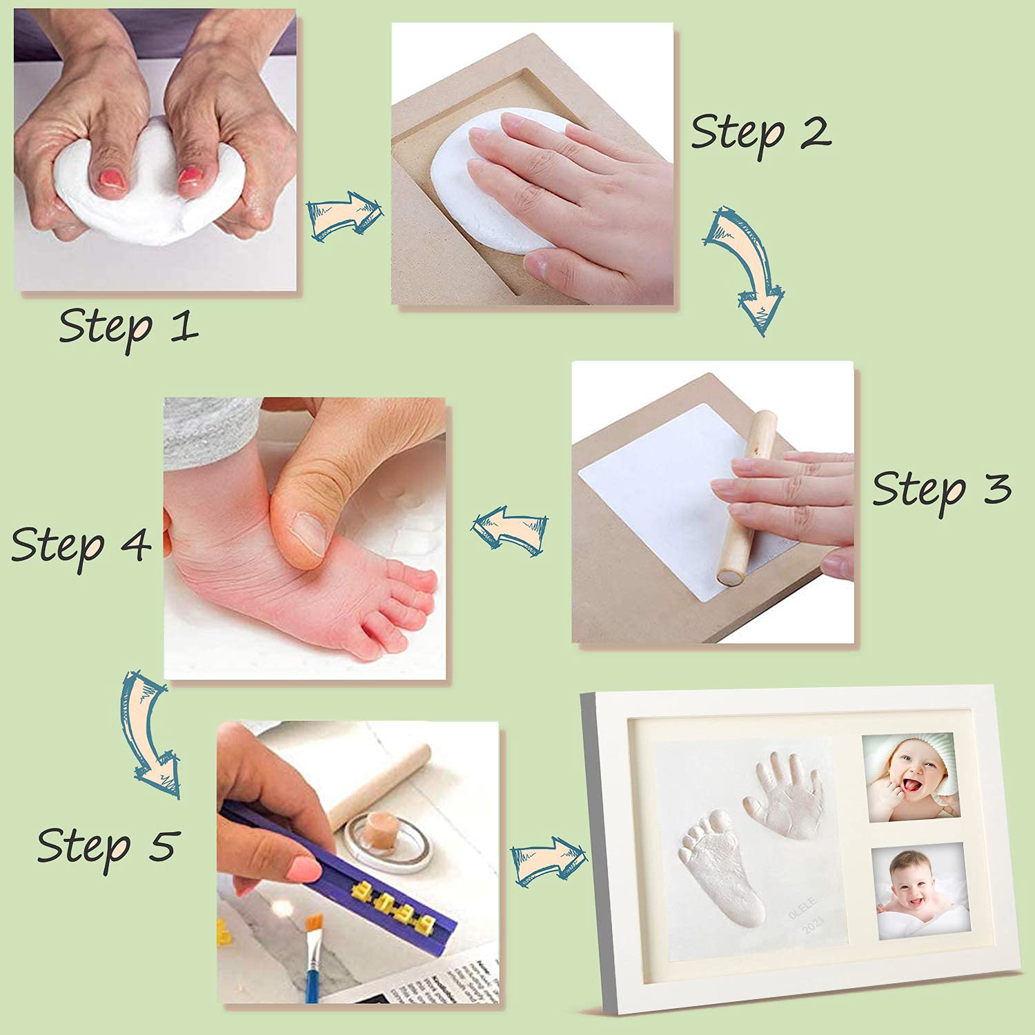 Baby Handprint and Footprint Kit DIY Picture Frame of Baby Footprint Kit with Non-Toxic Clay Baby Keepsake Frames for Baby Boys and Baby Girls Lovely Baby Gifts with Baby Hand and Foot Print for Kids