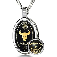 Zodiac Pendant Taurus Necklace Inscribed in 24k Gold on Onyx Stone, 18