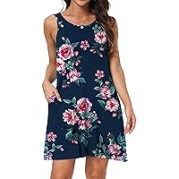 Women's Summer Casual Swing T-Shirt Dresses Beach Cover up with Pockets