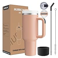 40 oz Tumbler with Handle and Straw,Reusable Vacuum Quencher Tumbler with Lid,Stainless Steel Insulated Travel Mug,for Coffee and Beverages(Rose Pink)