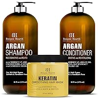 Botanic Hearth Keratin Hair Mask (16 oz) and Argan Shampoo and Conditioner Set (16 oz each) Bundle