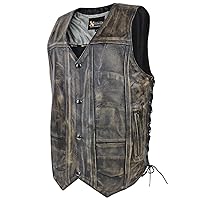 Xelement XS3540 Men's 'Wreck' Distressed Brown Multi-Pocket Motorcycle Biker Rider Leather Vest