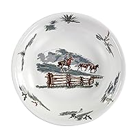 Paseo Road by HiEnd Accents Ranch 1 Piece Ceramic Western Dinnerware Serving Bowl, Duffle Bag, Horse Cowboy Pattern, Southwestern Rustic Cabin Lodge Style