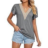 Womens Tops Trendy Summer Fashion V Neck T-Shirts Cute Ruffle Short Sleeve Casual Loose Basic Ladies Blouses Tunic Tops tee