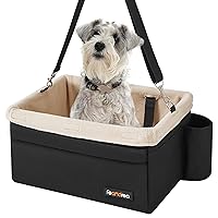 Feandrea Dog Car Seat, Pet Booster Seat for Small Dogs up to 18 lb, with Adjustable Straps, Removable Washable Fleece Liner, 4 Pockets, for Front Seats, Back Seats, Black and Beige UPBS042B01