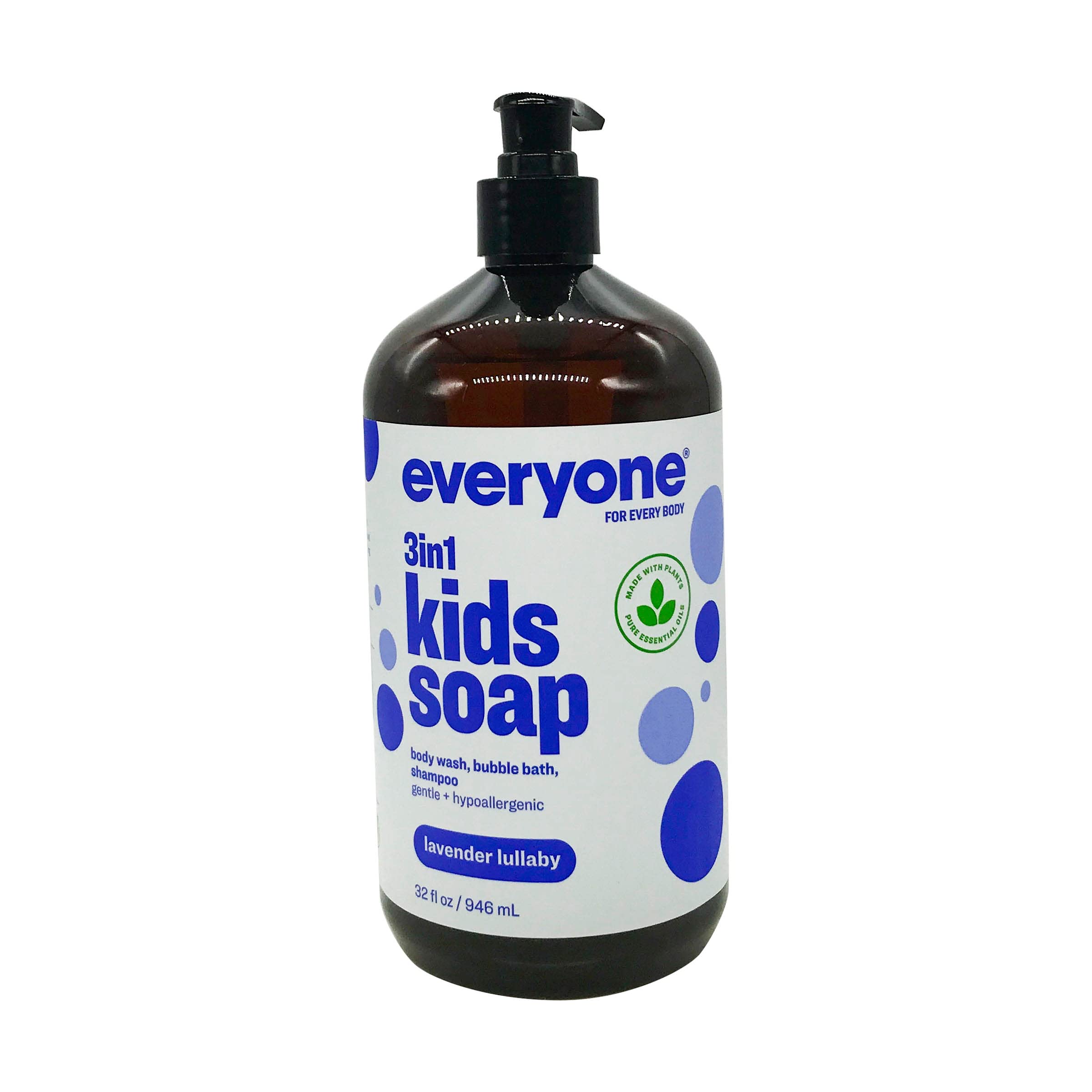 Everyone 3-in-1 Soap for Every Kid Safe, Gentle and Natural Shampoo, Body Wash, and Bubble Bath, Lavender Lullaby