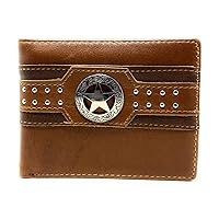 Western Genuine Leather Mens Metal Concho Bifold Short Wallet in Multi Emblem (Brown Star)