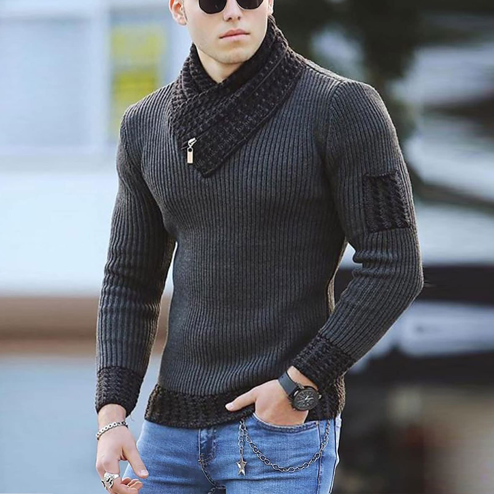 XIAXOGOOL Turtle Neck Sweaters for Men,Men Knitted Hoodies Pullover Casual Long Sleeve Turtleneck Sweaters with Drawstring