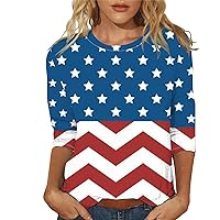 3/4 Sleeve Tops for Women Summer 2024 Pullover Shirt Graphic Patriotic Three Quarter Length Spring Blouses Sweatshirt