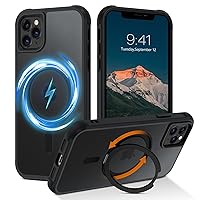 for Magnetic iPhone 11 Pro Max Phone Case [Compatible with MagSafe] Rotatable Ring Holder Kickstand Design Shockproof Women Men Girl Boy Drop Protective Cover for iPhone 11 ProMax 2019, Black