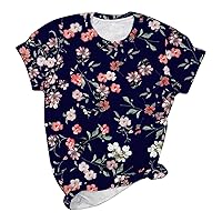 Plus Size Tops for Women 2024 Summer Floral Print Basic Tunic Tops Crewneck Short Sleeve Shirts Dressy Casual Blouses