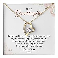 To My Granddaughter Forever Heart Necklace From Grandmother And Grandfather, Birthday Wedding Graduation Day Gift Jewelry Gift For Her.