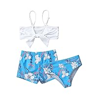 Kids Girls 3pcs Bikini Set Bowknot Top with Bottoms Summer Beachwear Swimsuits