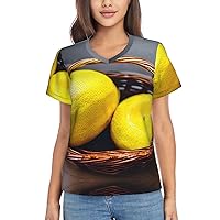 One Basket Lemon Women's T-Shirts Collection,Classic V-Neck, Flowy Tops and Blouses, Short Sleeve Summer Shirts,Most Women