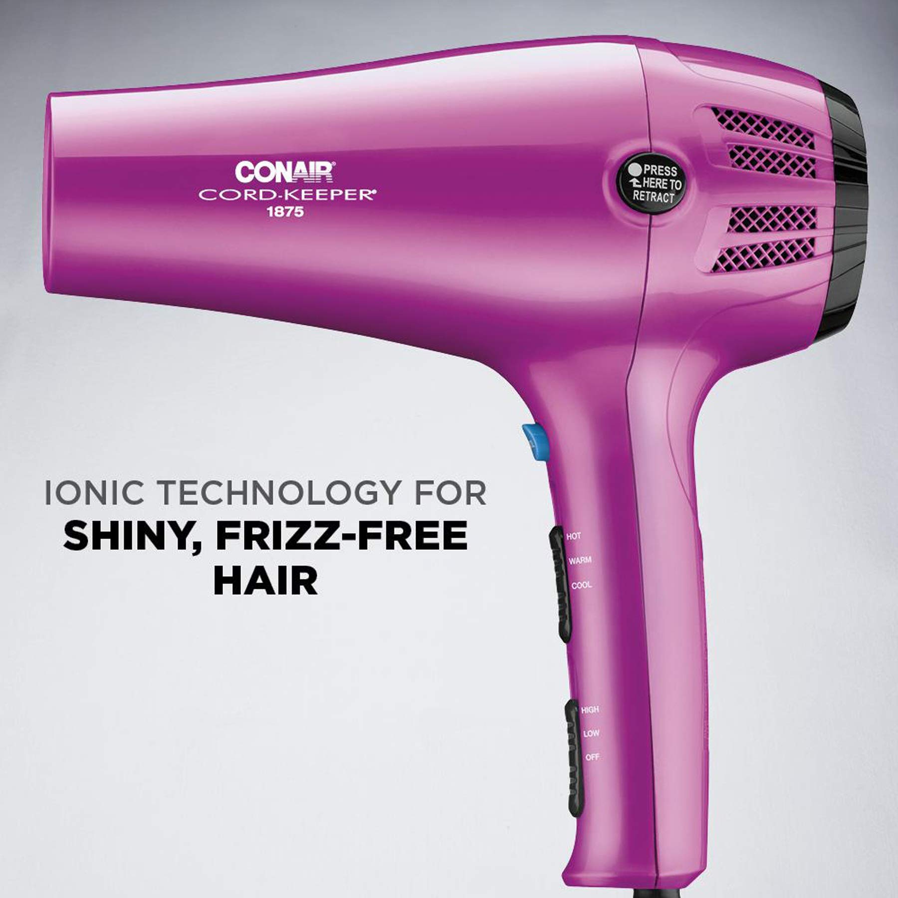 Conair Hair Dryer with Retractable Cord, 1875W Cord-Keeper Blow Dryer