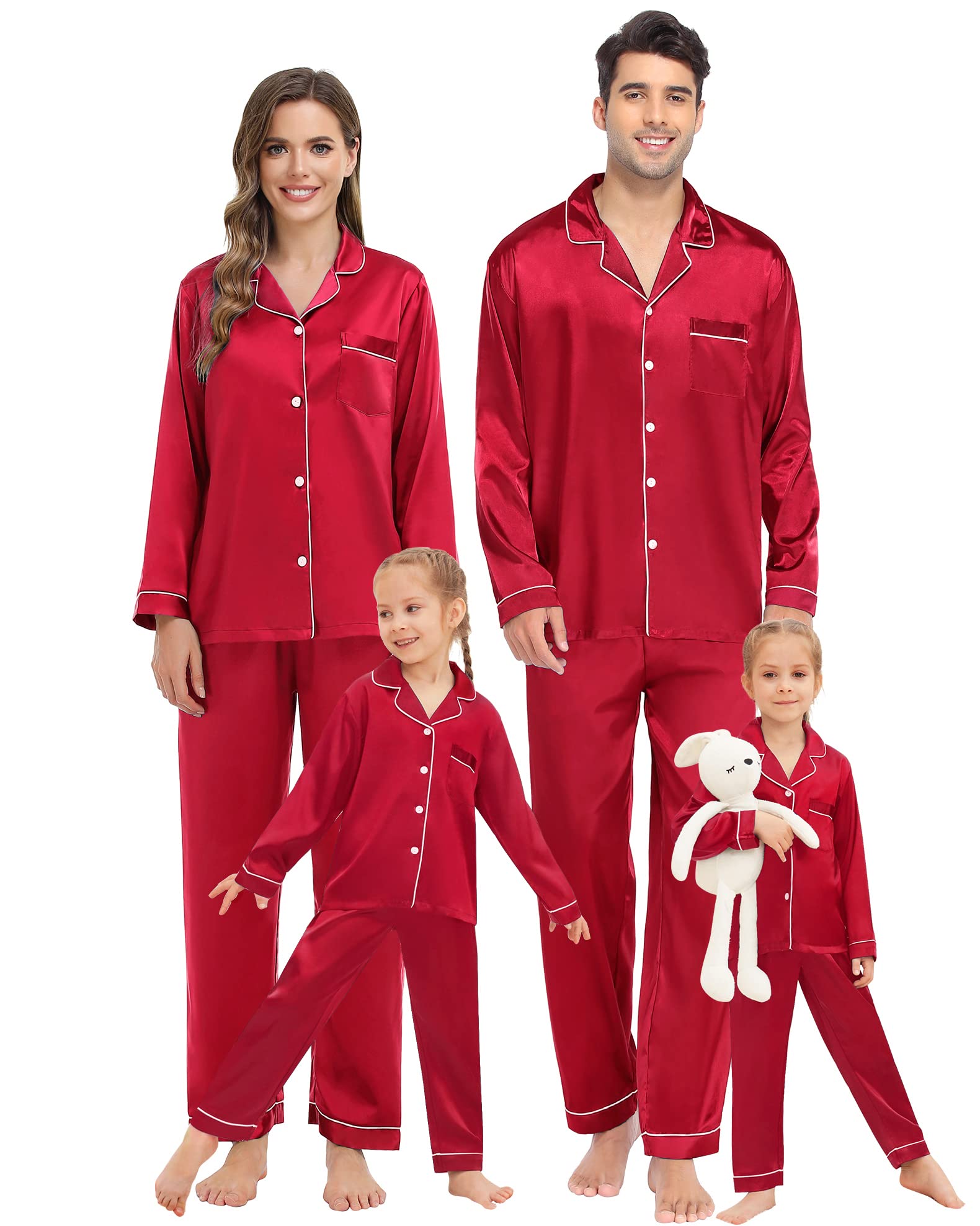 Buy SWOMOG Family Matching Pajamas Set Silk Satin Button Down
