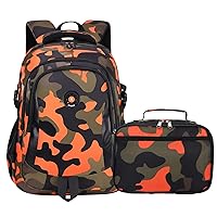 Camo Backpack Set with Lunch Bag Lightweight Waterproof School Backpack Bookbag for Boys Girls (C-Style Camo Orange)