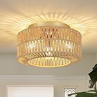 Boho Light Fixtures Ceiling Mount, 3-Light Farmhouse Rattan Ceiling Light Fixture, Flush Mount Ceiling Light with Hand-Woven Shade, Modern Chandelier for Living Bedroom Entryway Kitchen Nursery