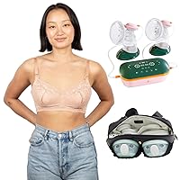 Breastfeeding Bundle - Aine Pumping Bra (Tan, M), Moxi Portable Breast Pump, and Pump-A-Porter Mini Wearable Breast Pump Belt Bag Combo for Modern Moms