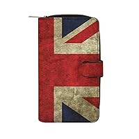 British Flag Womens Leather Wallets Slim Card Holder Purse RFID Blocking Bifold Clutch Handbag Zippered Pocket