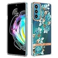 XYX Case Compatible with Motorola Edge 20, Floral Series TPU Slim Full-Body Shockproof Protective Case Women Girls for Moto Edge 20, Blue Rose