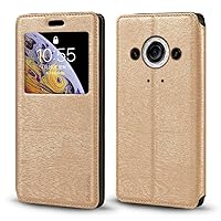 for Doogee S99 Case, Wood Grain Leather Case with Card Holder and Window, Magnetic Flip Cover for Doogee S99 (6.3”) Gold