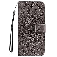Wallet Case Compatible with Samsung A70, Embossed Sunflower PU Leather Flip Folio Shockproof Cover for Galaxy A70 (Grey)
