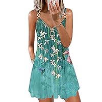 Summer Dresses 2024 Casual Knee Length Sexy Sleeveless V Neck Beach Sundresses Short Dress with Pockets