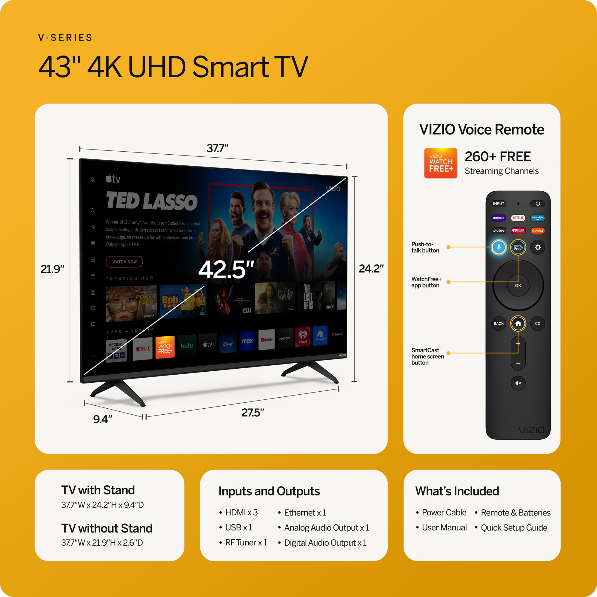 VIZIO 43-inch V-Series 4K LED HDR Smart TV w/Dolby Vision, WiFi 6E, Bluetooth Headphone Capable, AMD FreeSync & Alexa Compatibility, V435M-K04, 2023 Model