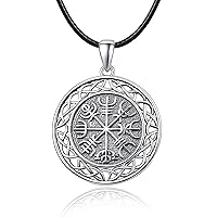 KINGWHYTE Viking Jewellery for Men 925 Sterling Sliver Vegvisir Pendant Necklace Viking Amulet Jewellery for him her With Stainless Steel Chain 50cm