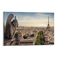 THAELY Cityscape Photography Art Deco - Notre Dame Gargoyle Poster - Home Wall Canvas Print Decorative Art Canvas Painting Wall Art Poster for Bedroom Living Room Decor 24x36inch(60x90cm) Frame-style
