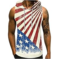 Tank Tops for Men Independence Day Hoodie American Flag Printed Sleeveless Drawstring Casual Patriotic T-Shirt Top