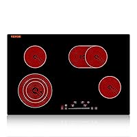 VEVOR Built in Electric Stove Top, 30 inch 4 Burners, 240V Glass Radiant Cooktop with Sensor Touch Control, Timer & Child Lock Included, 9 Power Levels for Simmer Steam Slow Cook Fry