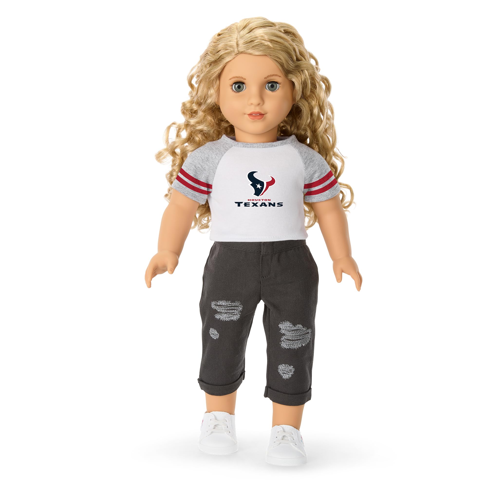 American Girl Houston Texans 18 inch Fan Tee with Crew Neck Striped Short Sleeve, Red and Navy, 1 pcs, Ages 6+