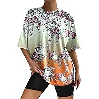 Shirts for Women Plus Size Women Summer Casual Fashion Loose Drop Shoulder Round Neck Short Sleeve Simple Colo