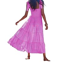 Women's Halter Midi Dress Summer Printed Beach Sundress Flowy Boho Dresses Sleeveless Vacation Floral Maxi Skirts