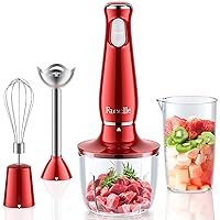 Facelle Hand Blender 1000W, 4-In-1 Immersion Electric Handheld Blender, Stick Blender Set with Chopper, Beaker, Whisk for Smoothie, Baby Food, Sauces Red, Puree, Soup