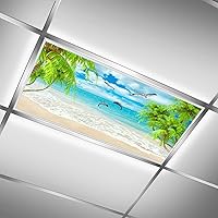 Beach Seascape Coconut Tree,Fluorescent Light Cover Insert,Fluorescent Light Covers for Classroom, Office, Hospital and Home Ceiling Light Cover Skylight Film,4x2 ft