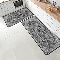 Indian Style Close-Up Pattern Kitchen Mats for Floor 2 Piece Set, Floor Mat Cushioned Anti-Fatigue,Standing and Comfort Desk/Floor Mats for Kitchen, Sink, Laundry,3 Packs