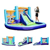 Inflatable Bounce House, Bouncer & Slide with Air Blower,Play House with Ball Pool,Inflatable Kids Slide,Jumping Castle with Carry Bag,Blue