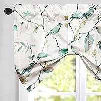 VOGOL Tie Up Valances 18 inch Long , Birds and Floral Pattern Window Shades for Farmhouse Top Pocket Window Drapes for Kitchen Small Cafe, One Panel (Green, Tie 52x18)