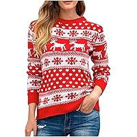 Ethnic Christmas Sweater Pullovers for Women Ugly Reindeer Snowflake Patterns Xmas Jumpers Knitted Long Sleeve Tops