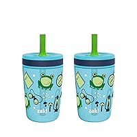 Zak Designs Kelso 15 oz Tumbler 2pc Set, (Campout) Non-BPA Leak-Proof Screw-On Lid with Straw Made of Durable Plastic and Silicone, Perfect Baby Cup Bundle for Kids