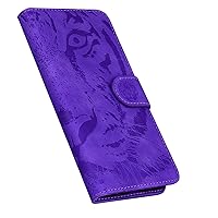 Wallet Case Compatible with Samsung Galaxy A15 5G, Tiger Pattern Leather Flip Phone Protective Cover with Card Slot Holder Kickstand (Purple)