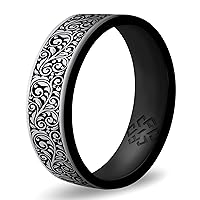Knot Theory Silicone Ring in Filigree, Floral, Hearts, or Laurel - Engraved Dual Layer Silicone Wedding Band, for Sports Activities, Breathable Comfort Fit