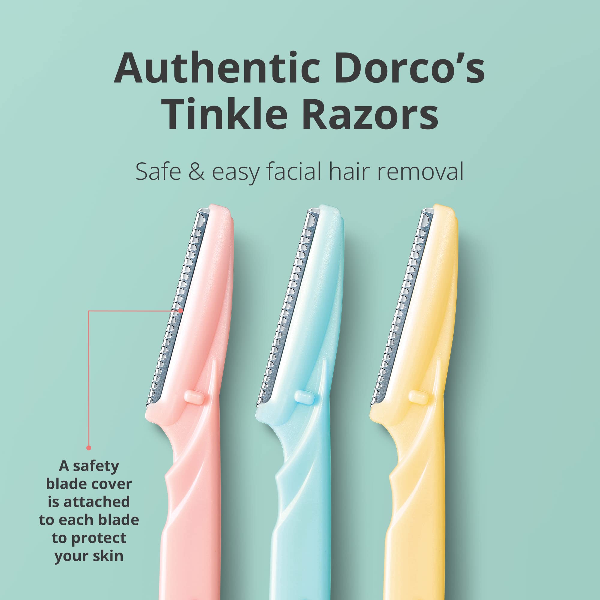 Dorco Tinkle Eyebrow Razors for Women, 6 Razors , Eyebrow Trimmer Dermaplaning Tool for Safe and Easy Facial Hair Removal for Women, Exfoliating Face With Stainless Steel Safety Cover for Sensitive Skin