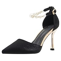 Women D’Orsay Sexy High Heels Evening Bridal Wedding Formal Pump Shoes with Pearls Ankle Strap