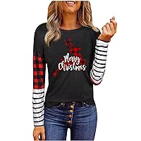 Womens Christmas Buffalo Tree Shirt Tops Funny Christmas Plaid Long Sleeve Raglan Baseball T-Shirt Blouse Tunic Tops