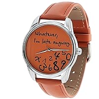*The Original Orange Whatever, I'm Late Anyway Watch Unisex Wrist Watch, Quartz Analog Watch with Leather Band